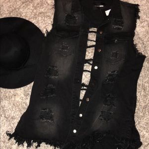 Black Distressed Jean Vest
